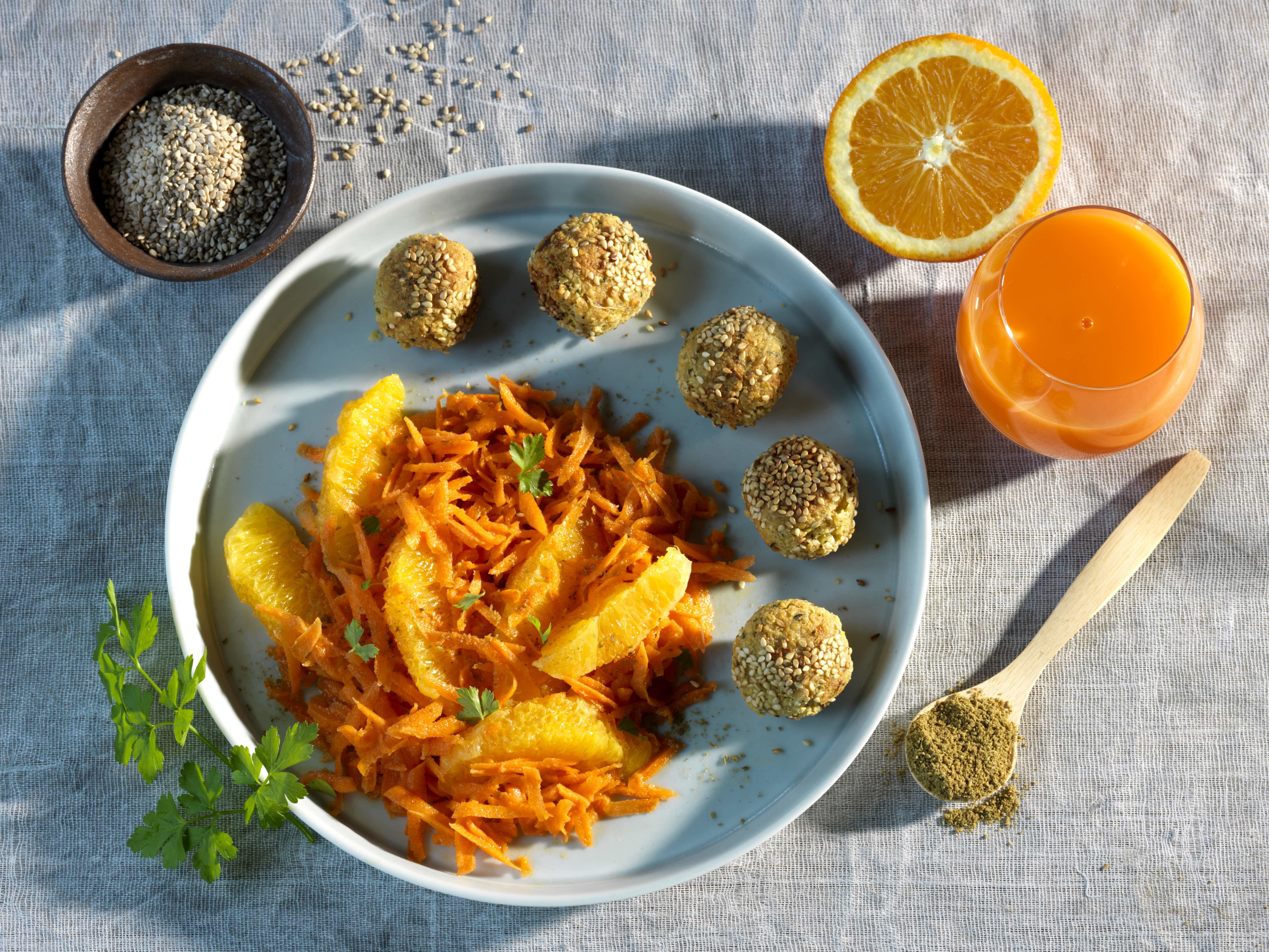 Falafels et carottes à l’orange Falafels et carottes à l’orange
